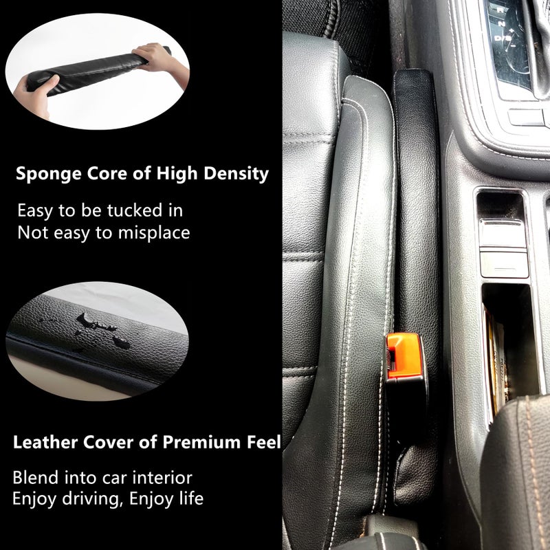 Wuzno Leather Car Seat Gap Filler  2 Pack No-Drop Seat Guard Universal Gap Stopper/Catcher to Fill The Gap Between Seat and Console Black Car Crevice Blocker Space Pad - Image 4